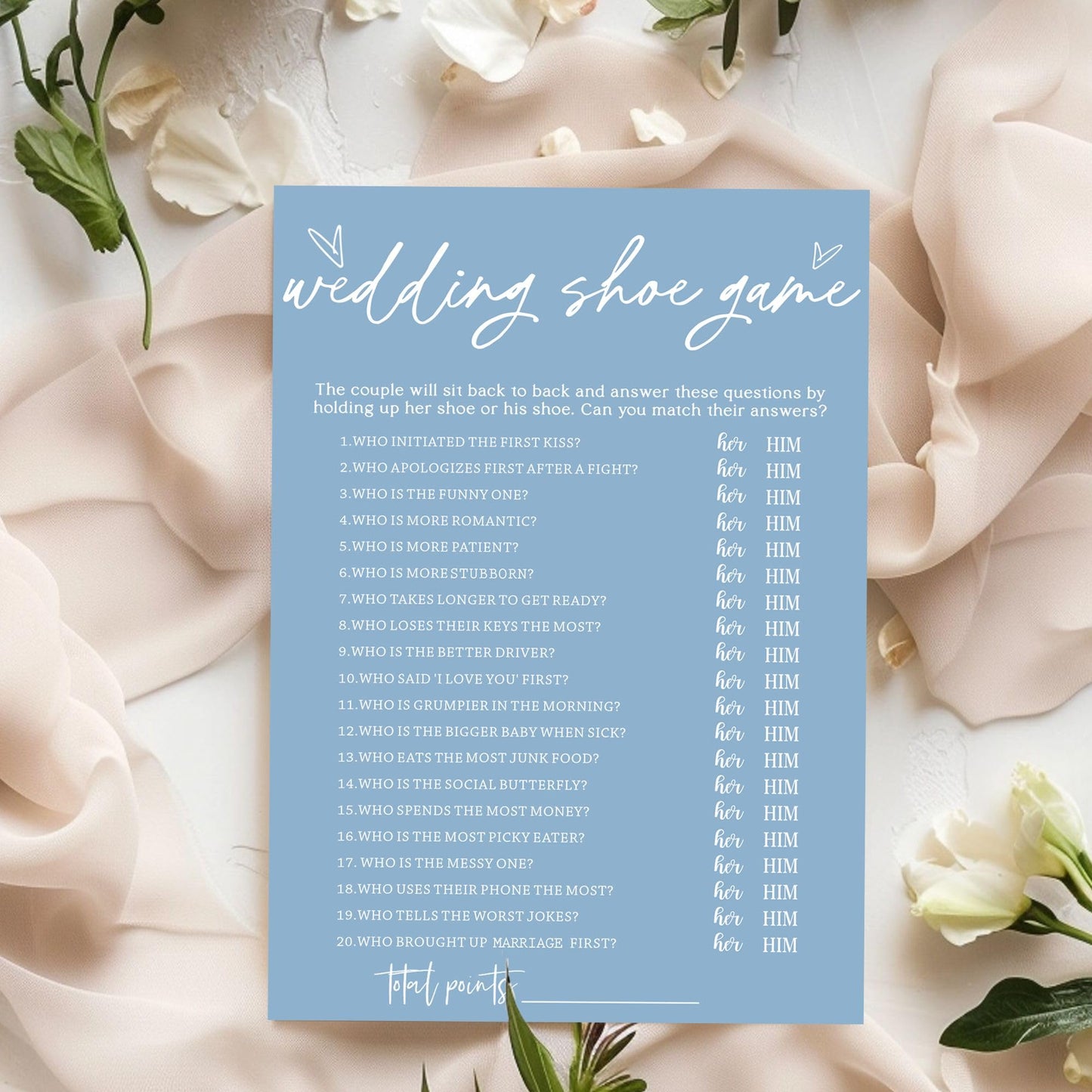 Wybgno Bridal Shower Games Cards & Shoe Game – 25 Guest Minimalist Blue Wedding Supplies