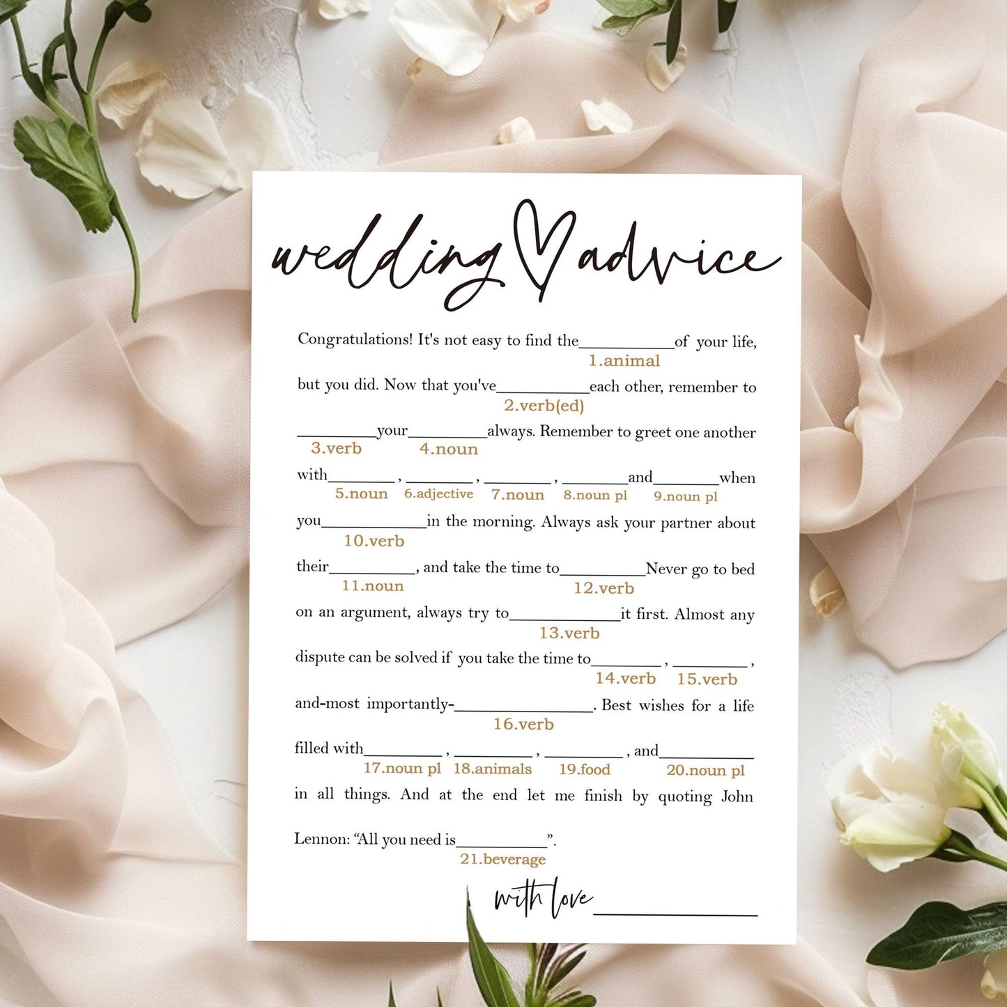 Wybgno Bridal Shower Game Cards – 25-Pack Wedding Advice for Bride & Groom | Minimalist White A06