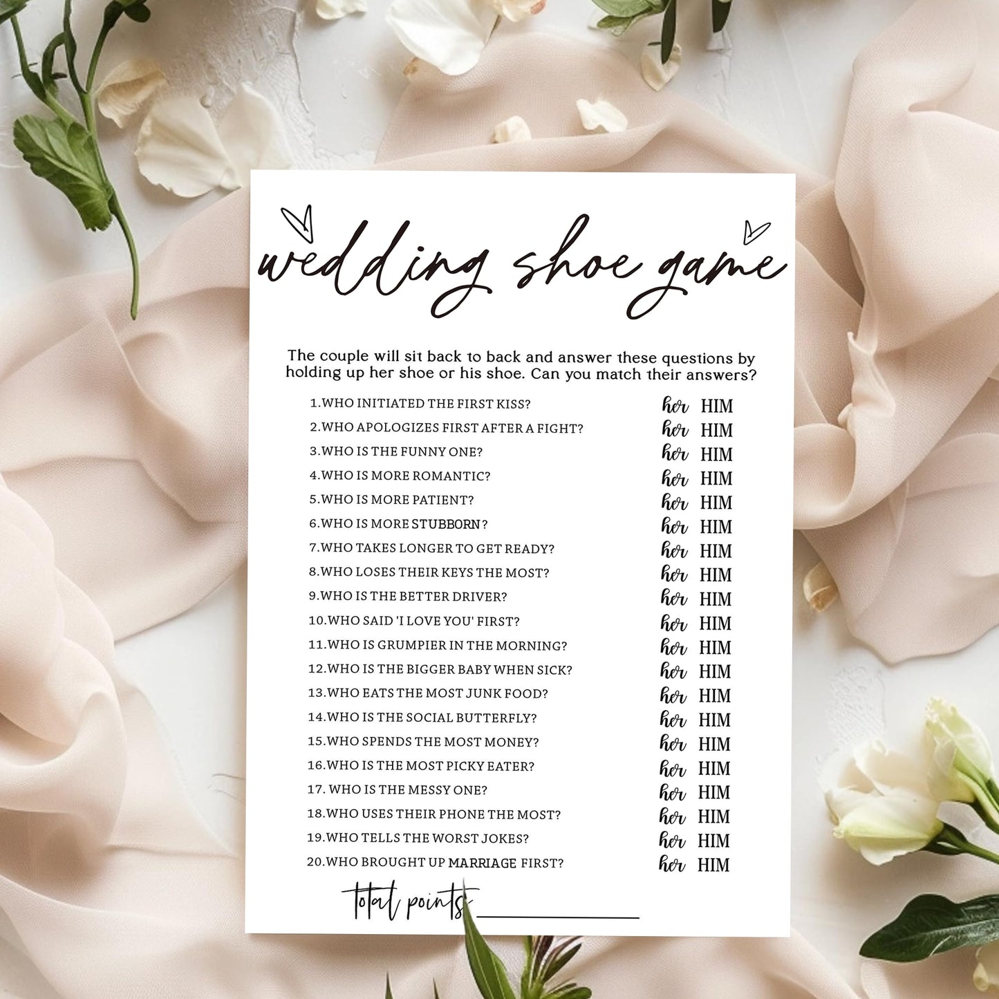 Wybgno Bridal Shower Games — 25 Cards for Engagement & Wedding Guests | Minimalist White A04-2