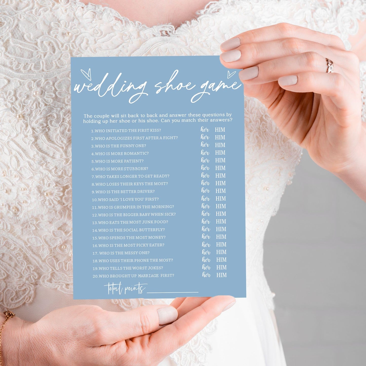 Wybgno Bridal Shower Games Cards & Shoe Game – 25 Guest Minimalist Blue Wedding Supplies