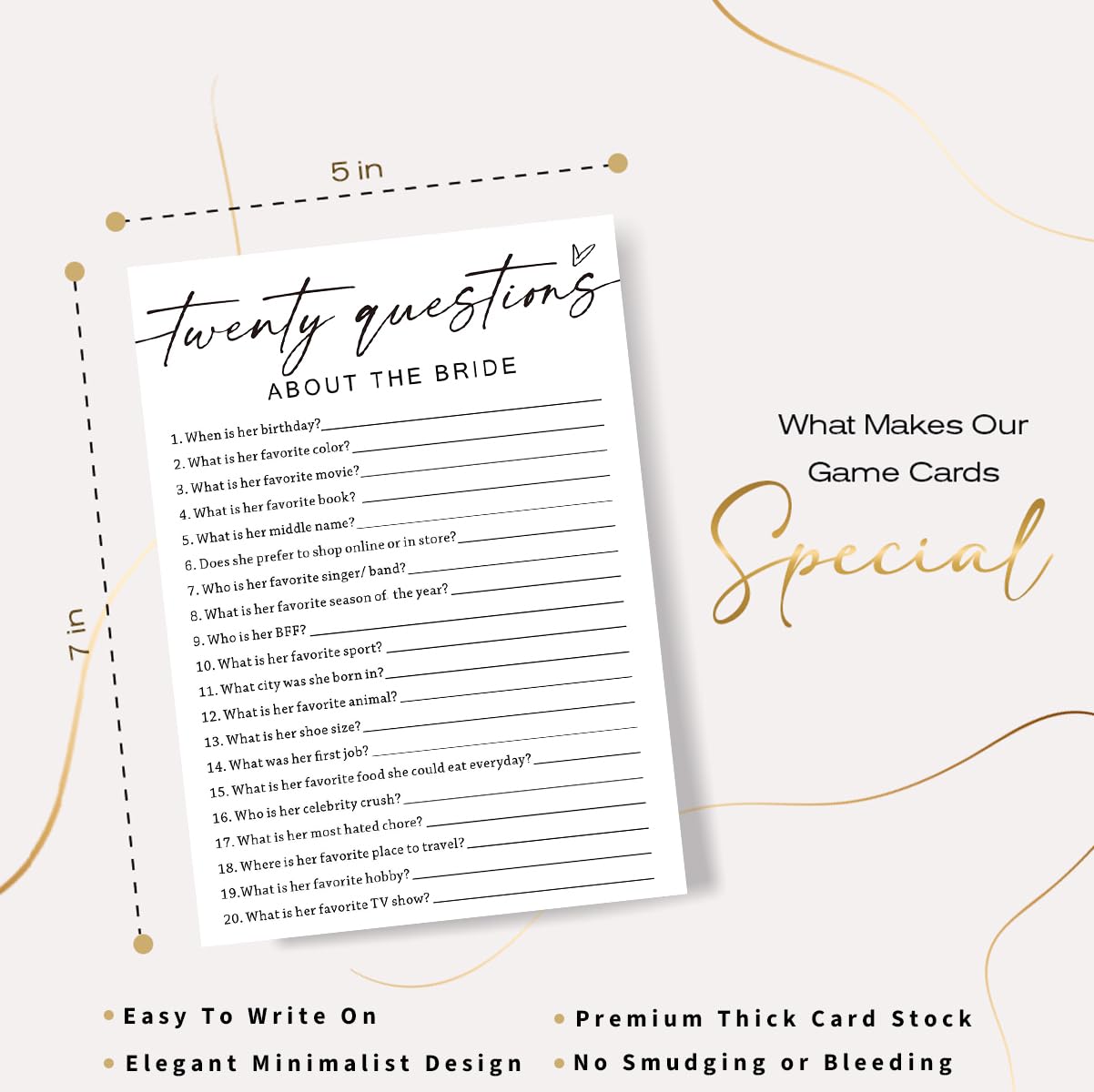 Wybgno Bridal Shower Games Cards: Twenty Questions About The Bride (25 Cards)