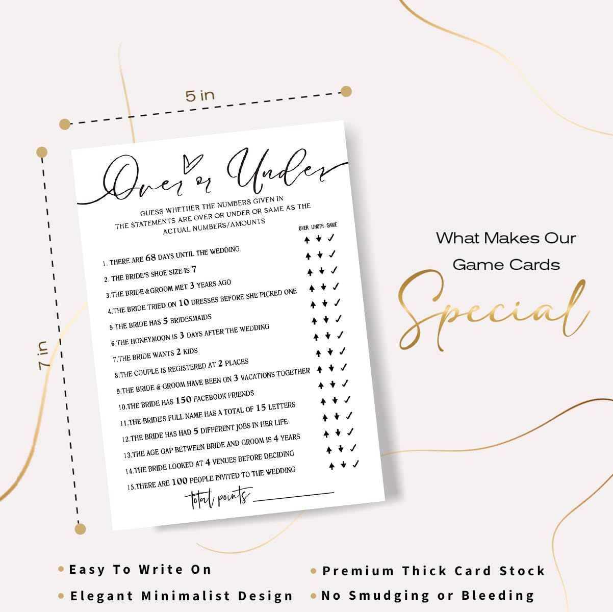 Wybgno Wedding Shower Games Cards – Guess Over or Under for 25 Guests
