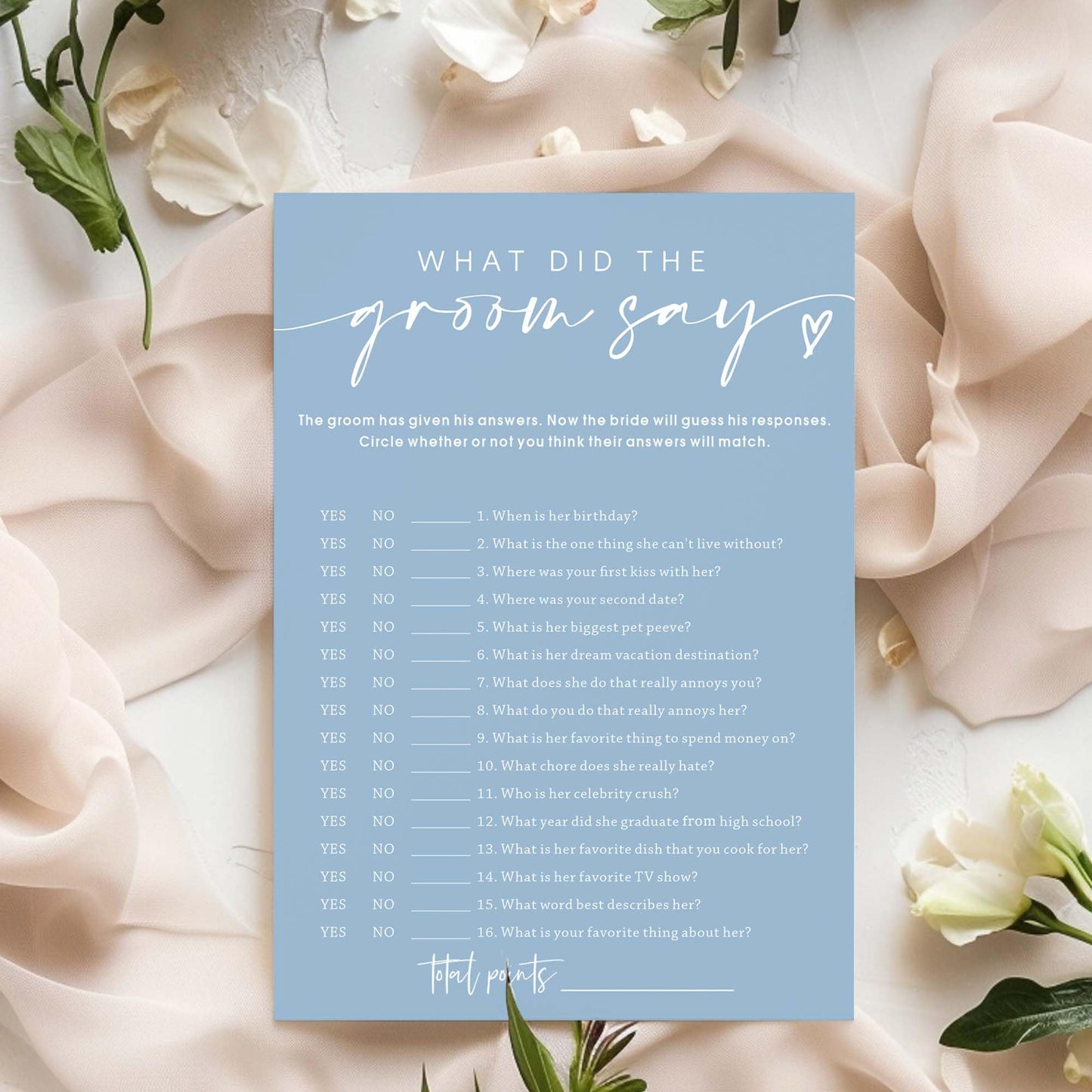 Wybgno What Did the Groom Say Bridal Shower Cards – 25 Cards, Blue Minimalist Design