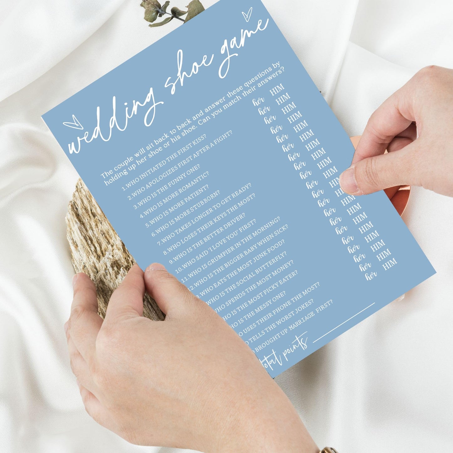 Wybgno Bridal Shower Games Cards & Shoe Game – 25 Guest Minimalist Blue Wedding Supplies