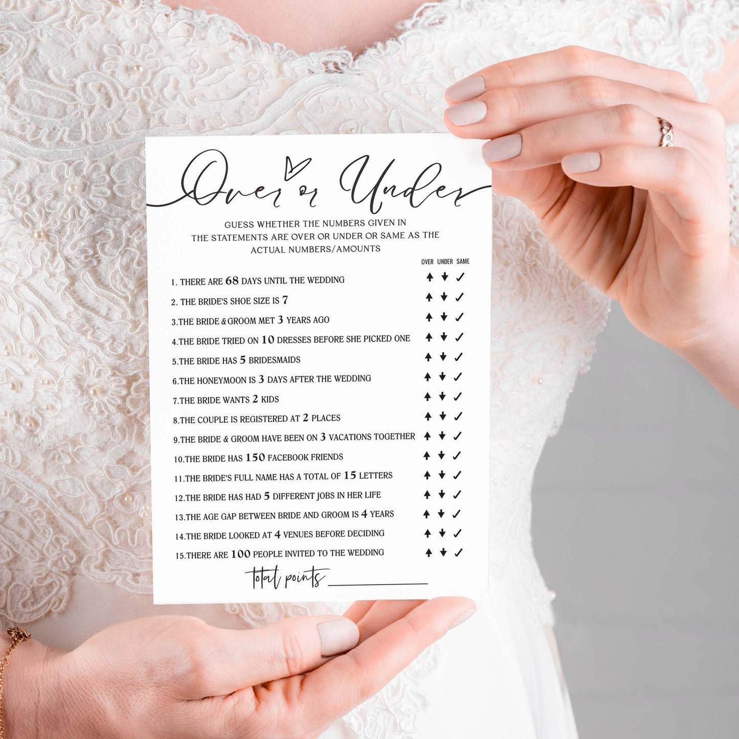 Wybgno Wedding Shower Games Cards – Guess Over or Under for 25 Guests