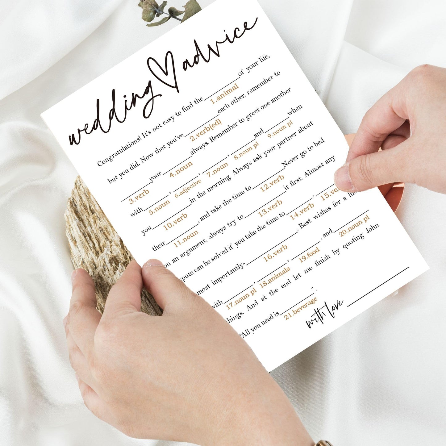 Wybgno Bridal Shower Game Cards – 25-Pack Wedding Advice for Bride & Groom | Minimalist White A06