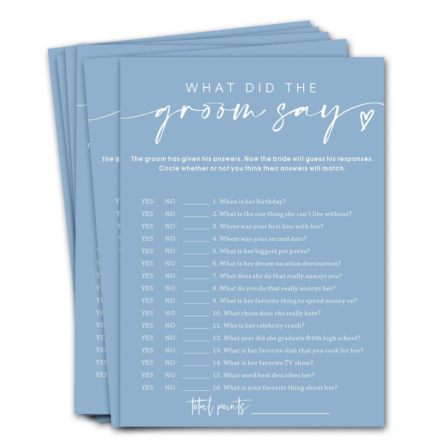 Wybgno What Did the Groom Say Bridal Shower Cards – 25 Cards, Blue Minimalist Design