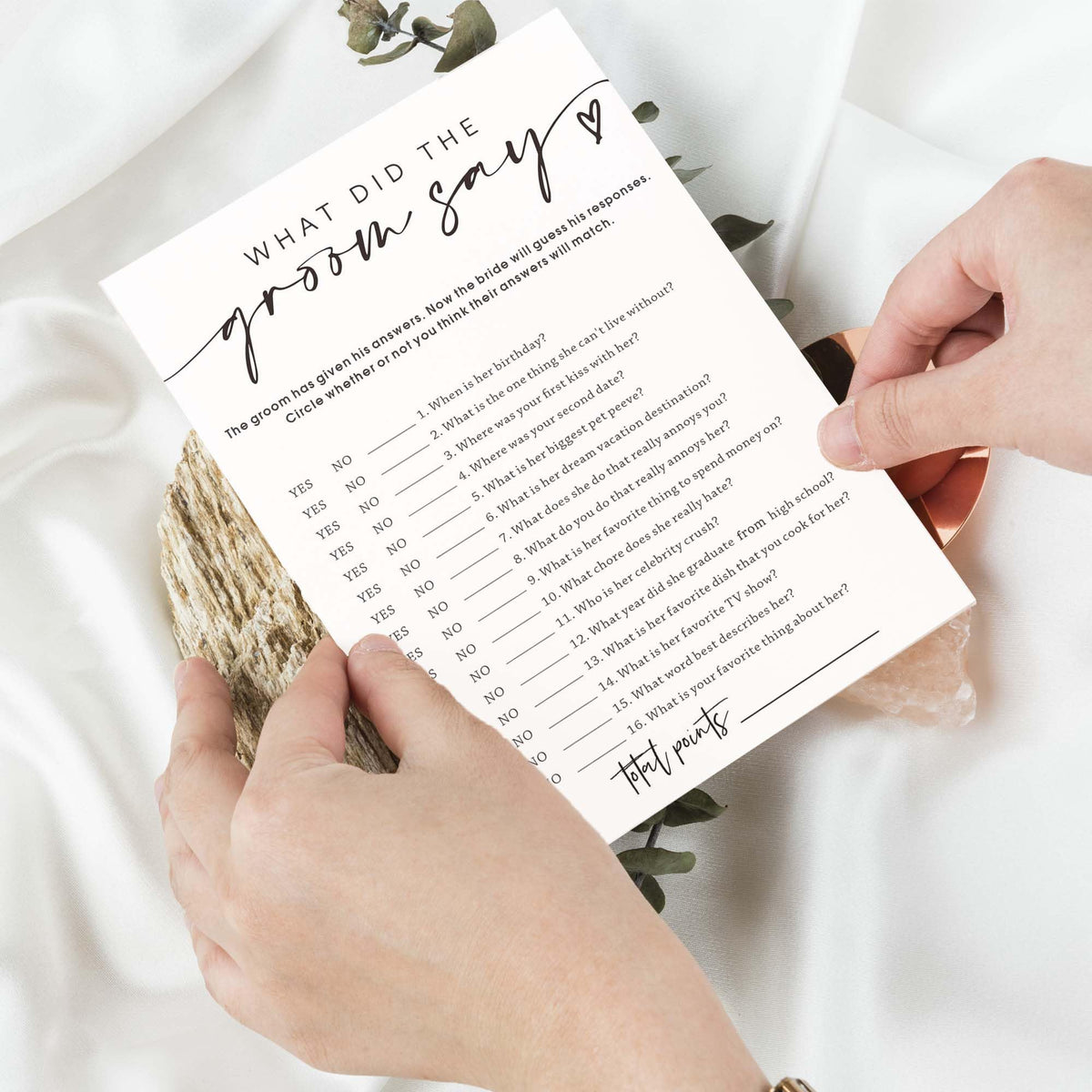 Wybgno Wedding Shower Games Cards – What Did the Groom Say, 25-Card Pack | Minimalist White