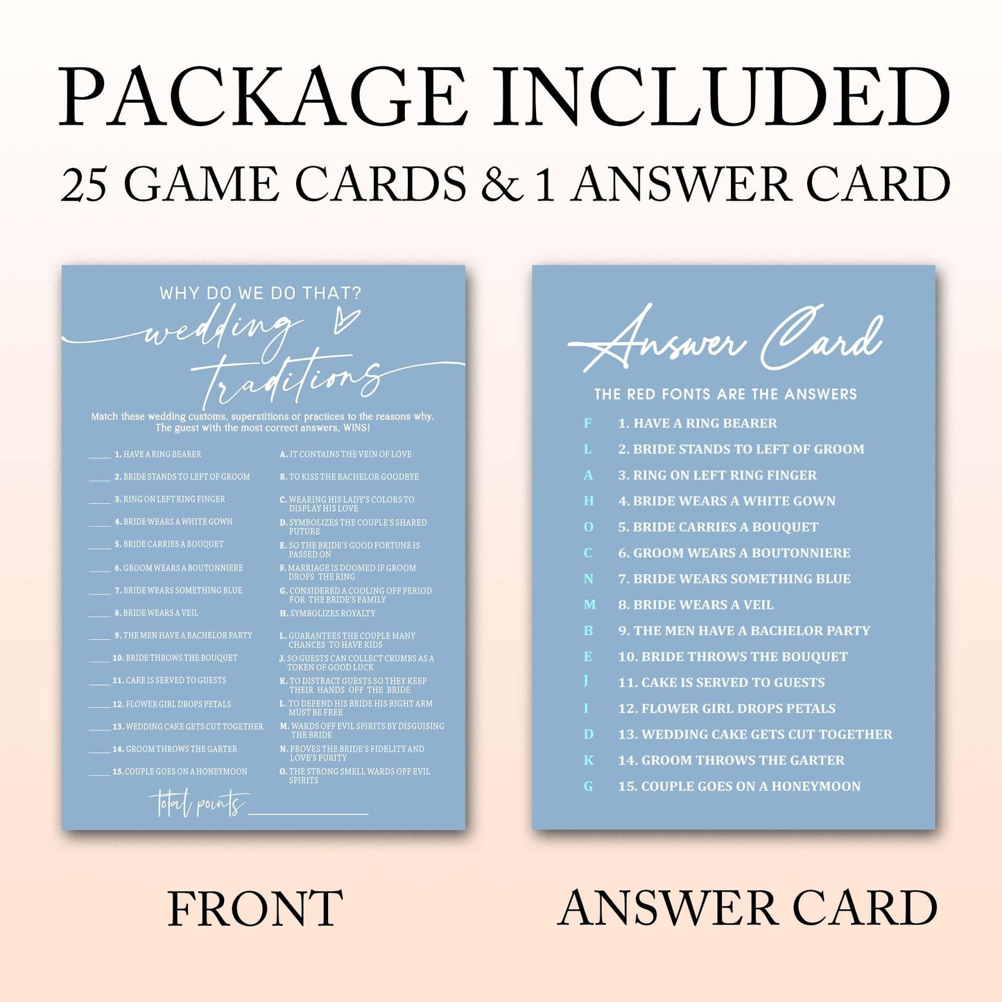Wybgno Bridal Shower Games Cards – 25 Wedding Traditions & Why Do We Do That (Blue)