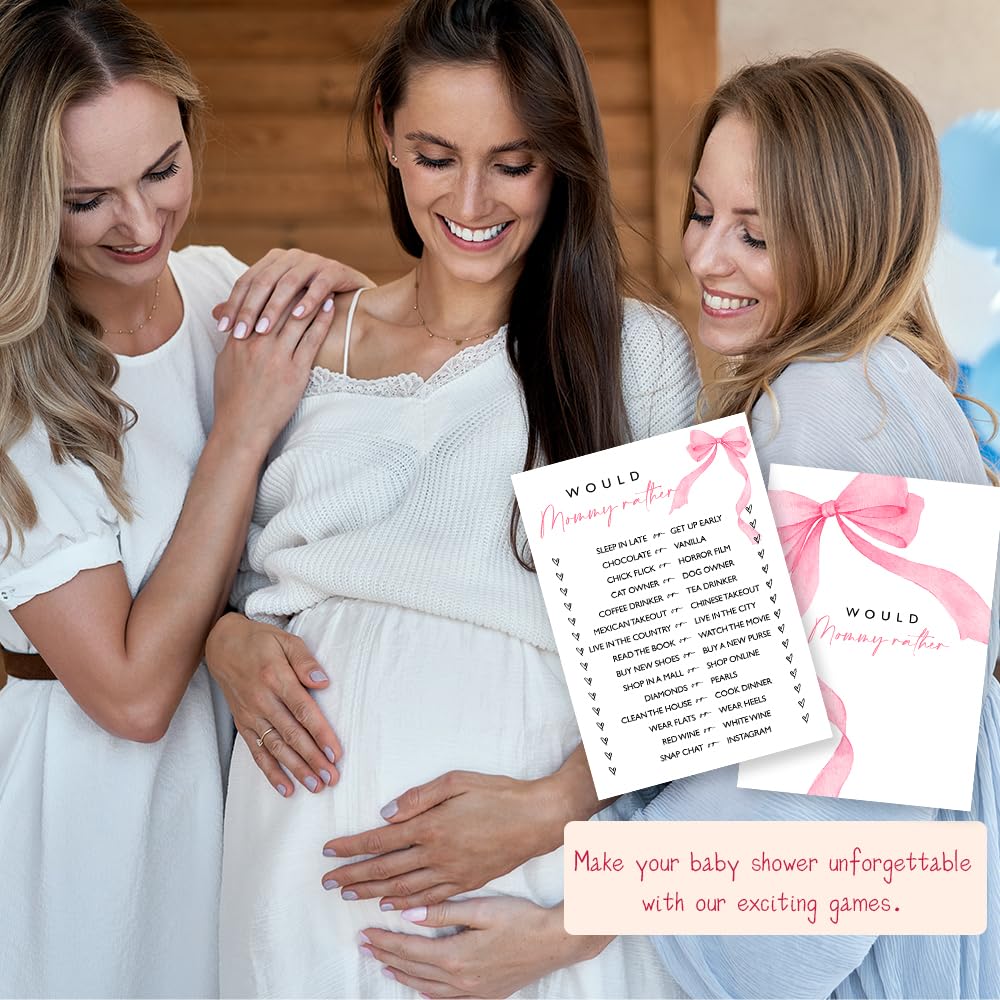 Wybgno Would Mommy Rather Baby Shower Game – 25 Pink Bow Cards