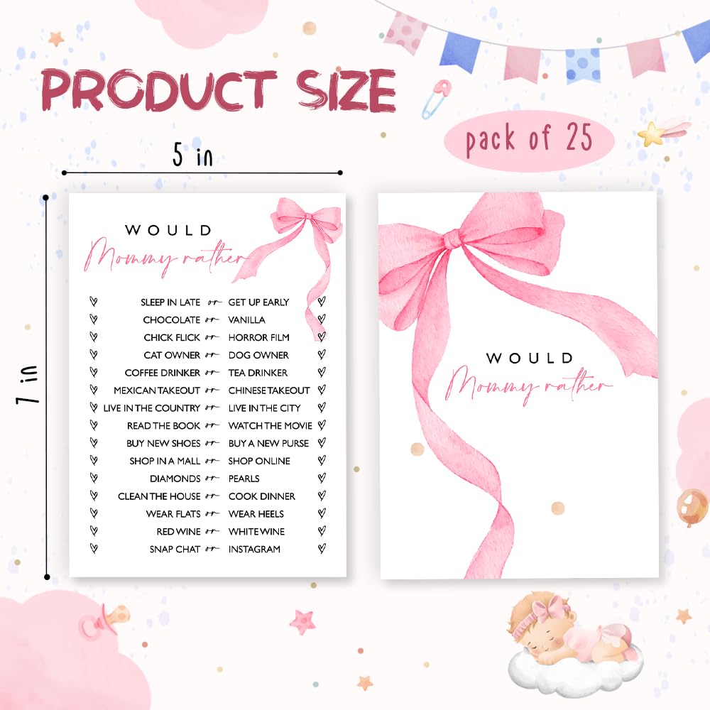 Wybgno Would Mommy Rather Baby Shower Game – 25 Pink Bow Cards