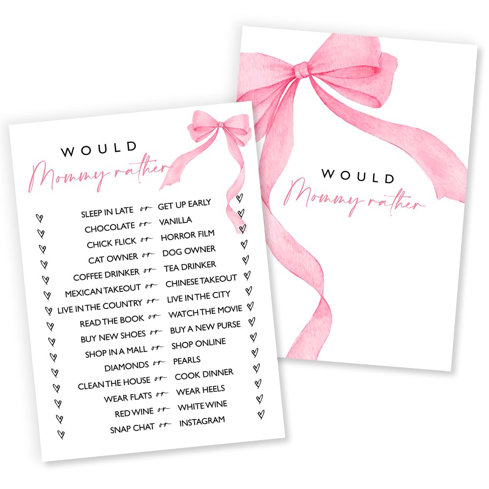 Wybgno Would Mommy Rather Baby Shower Game – 25 Pink Bow Cards