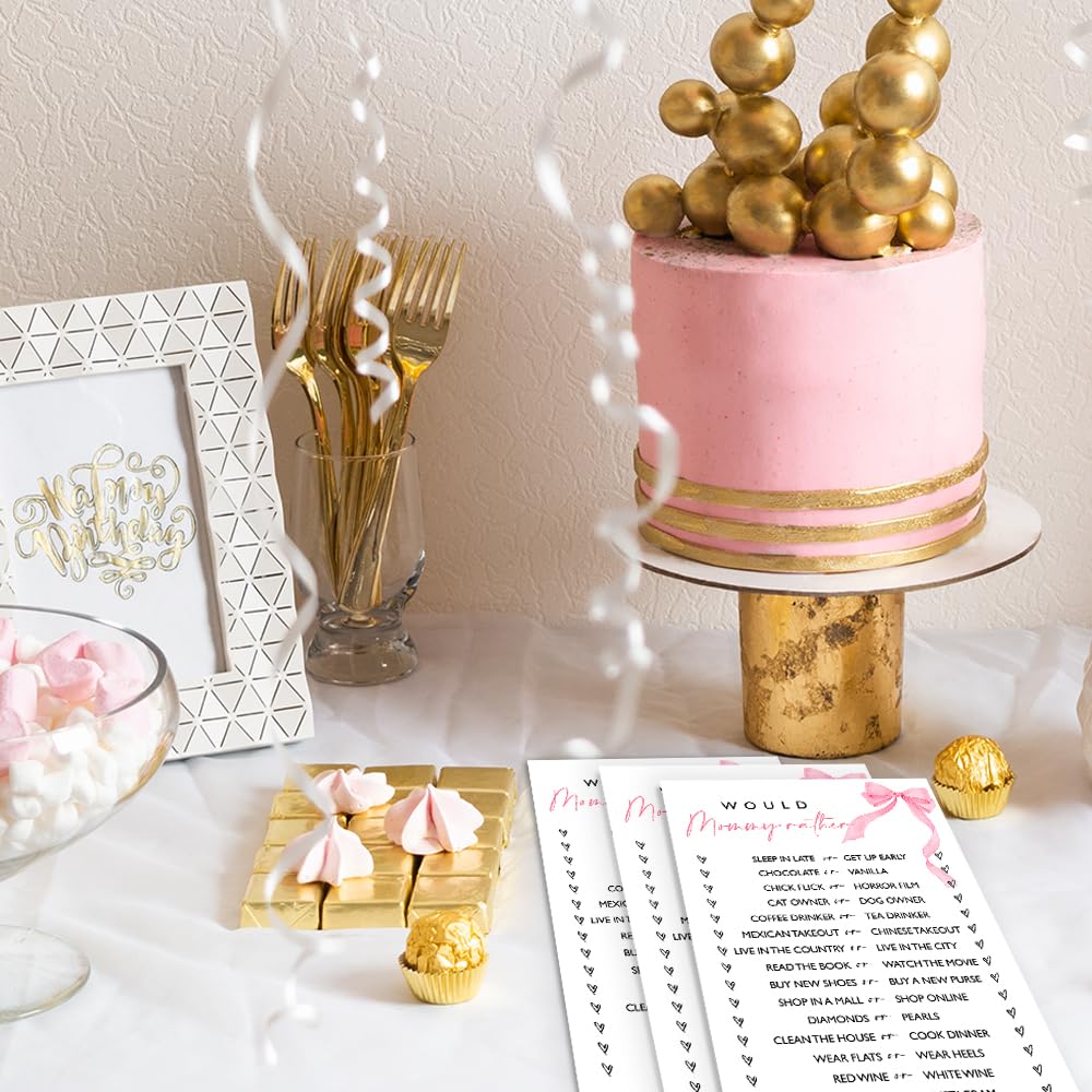 Wybgno Would Mommy Rather Baby Shower Game – 25 Pink Bow Cards