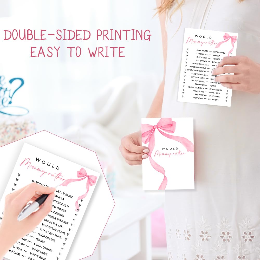 Wybgno Would Mommy Rather Baby Shower Game – 25 Pink Bow Cards