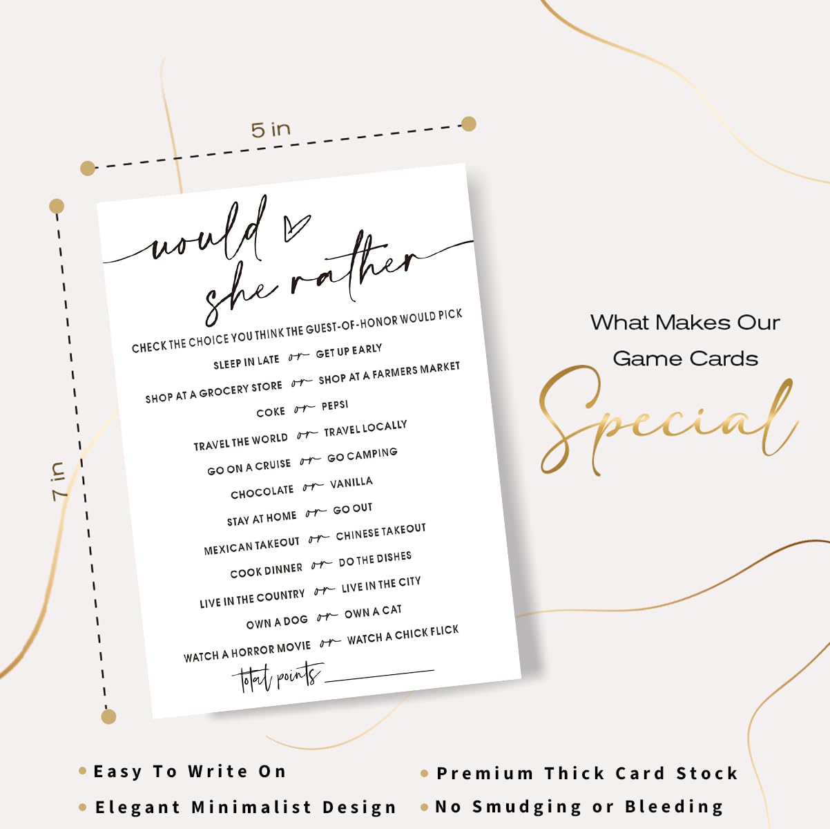 Wybgno Wedding Shower Games Cards – Would She Rather Bridal Shower for 25 Guests | Minimalist White
