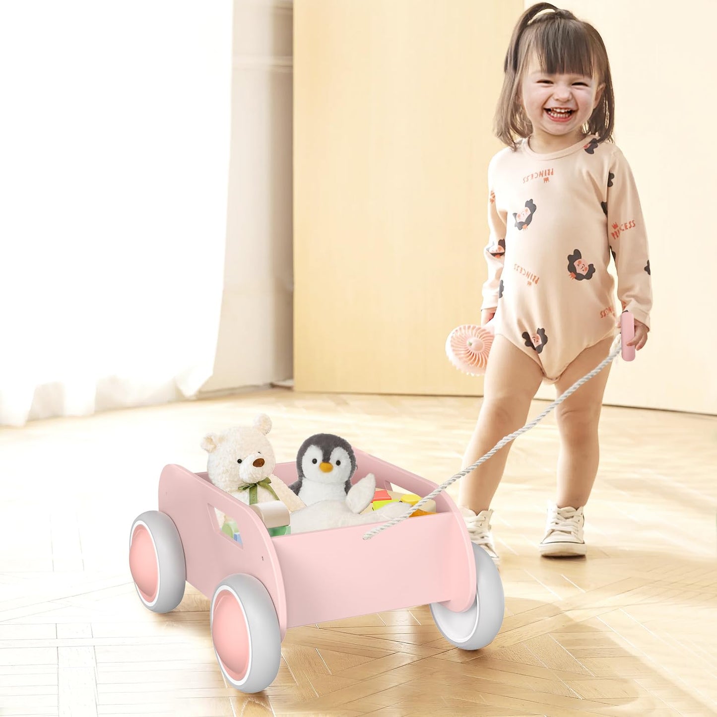 WyfKyd Pink Wooden Baby Walker – Push & Pull Learning Walker for Infants to Toddlers