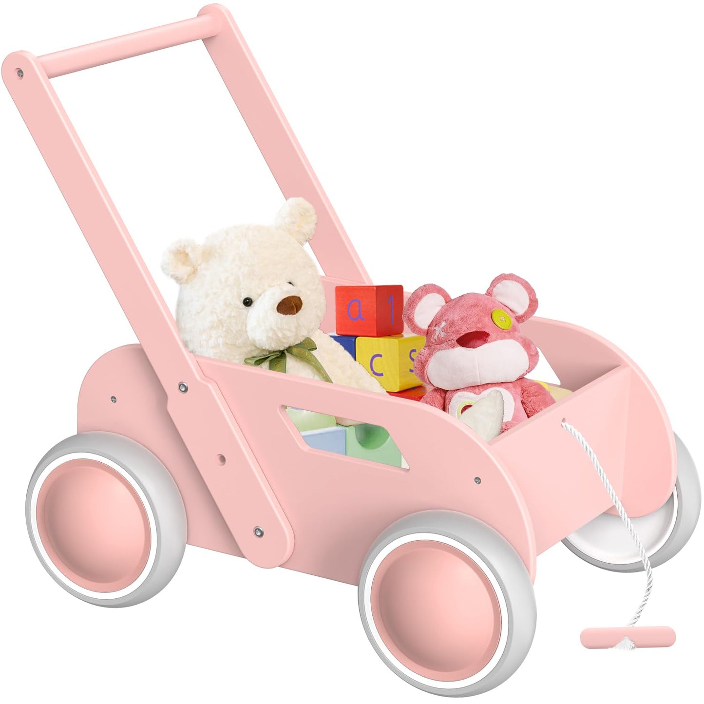 WyfKyd Pink Wooden Baby Walker – Push & Pull Learning Walker for Infants to Toddlers
