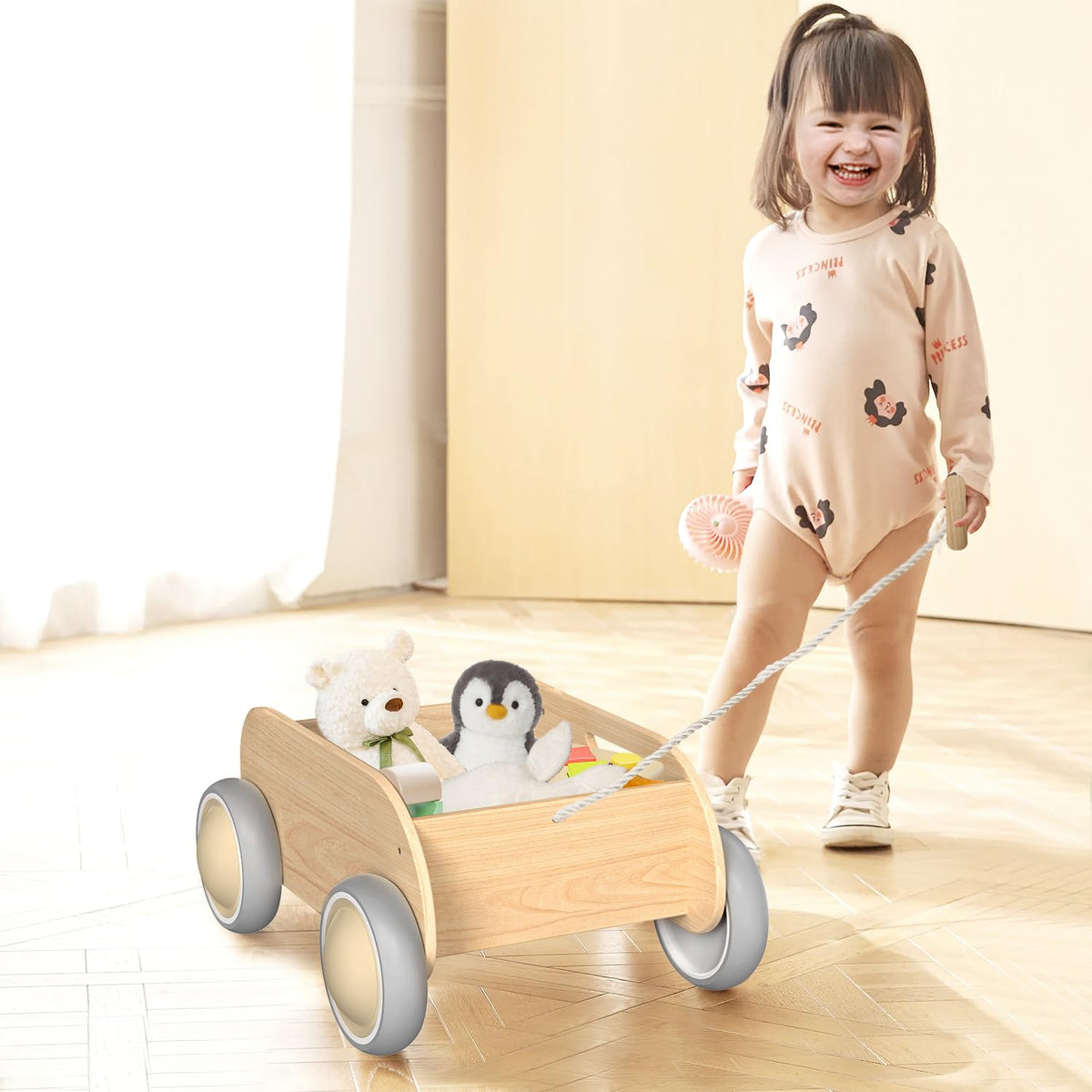 WyfKyd Wooden Baby Walker – Adjustable, Anti-Tipping Push & Pull Toy for Babies to Toddlers