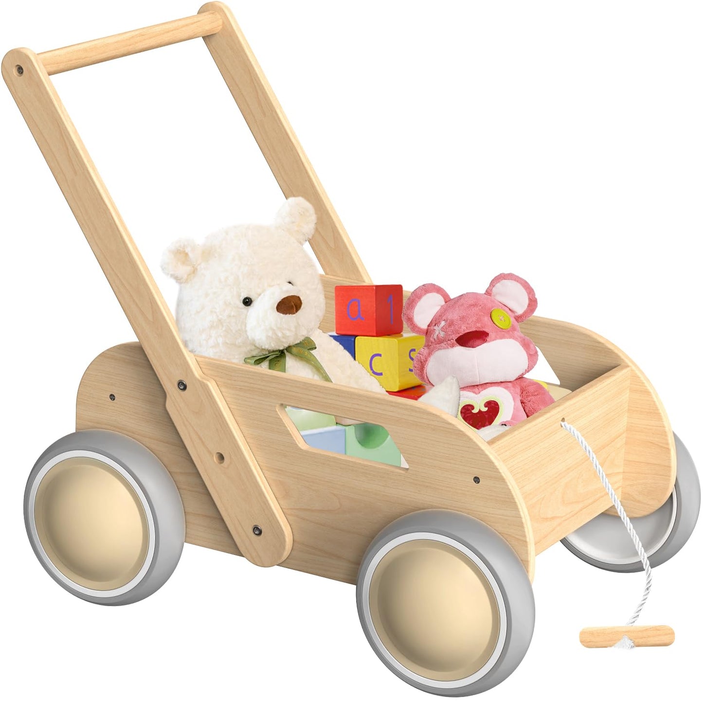WyfKyd Wooden Baby Walker – Adjustable, Anti-Tipping Push & Pull Toy for Babies to Toddlers