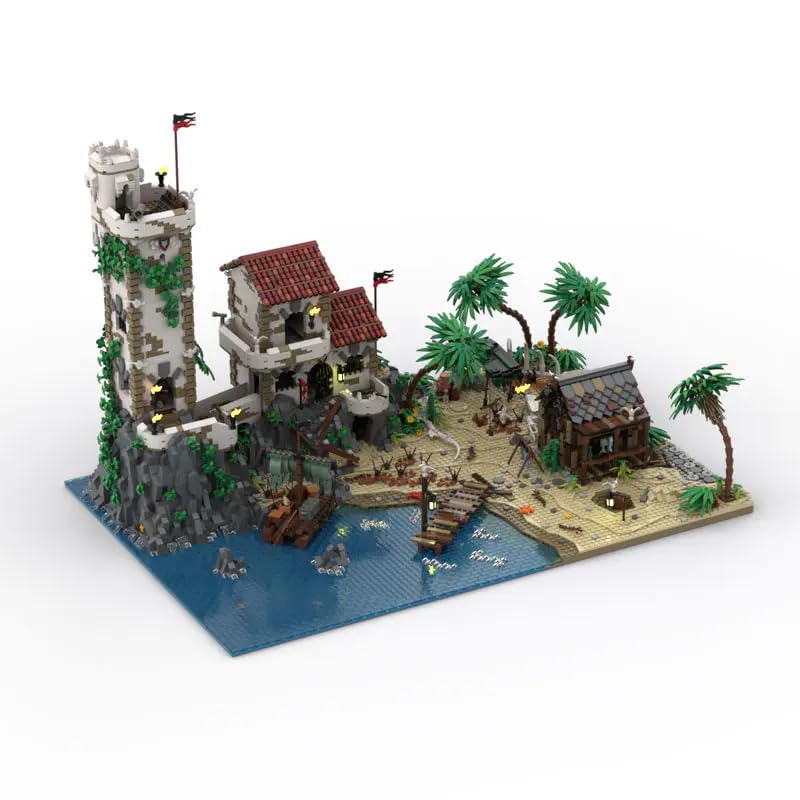 Wyiauy Medieval Town Beach Architecture Giant Building Blocks – 8047 Pcs Pirate Island Castle Set for Adults
