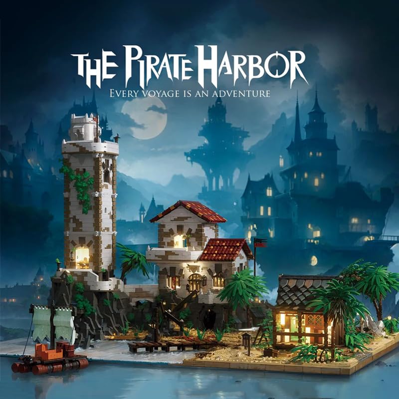 Wyiauy Medieval Town Beach Architecture Giant Building Blocks – 8047 Pcs Pirate Island Castle Set for Adults