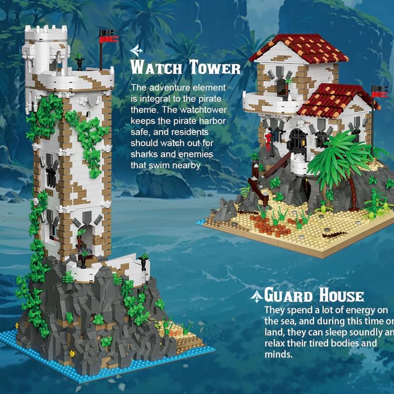 Wyiauy Medieval Town Beach Architecture Giant Building Blocks – 8047 Pcs Pirate Island Castle Set for Adults
