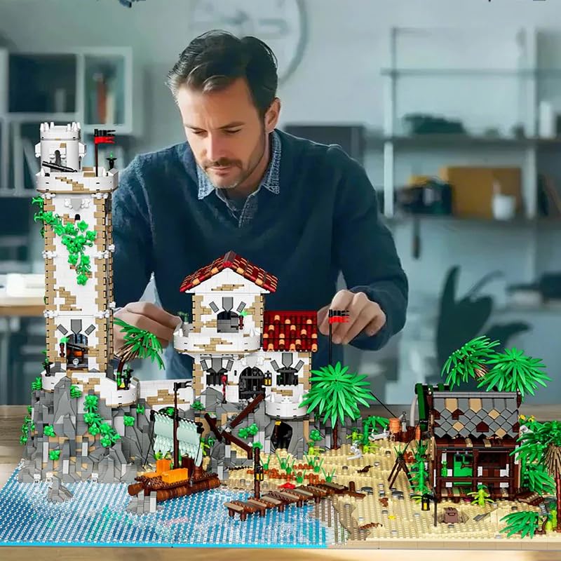 Wyiauy Medieval Town Beach Architecture Giant Building Blocks – 8047 Pcs Pirate Island Castle Set for Adults