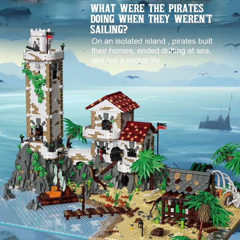 Wyiauy Medieval Town Beach Architecture Giant Building Blocks – 8047 Pcs Pirate Island Castle Set for Adults