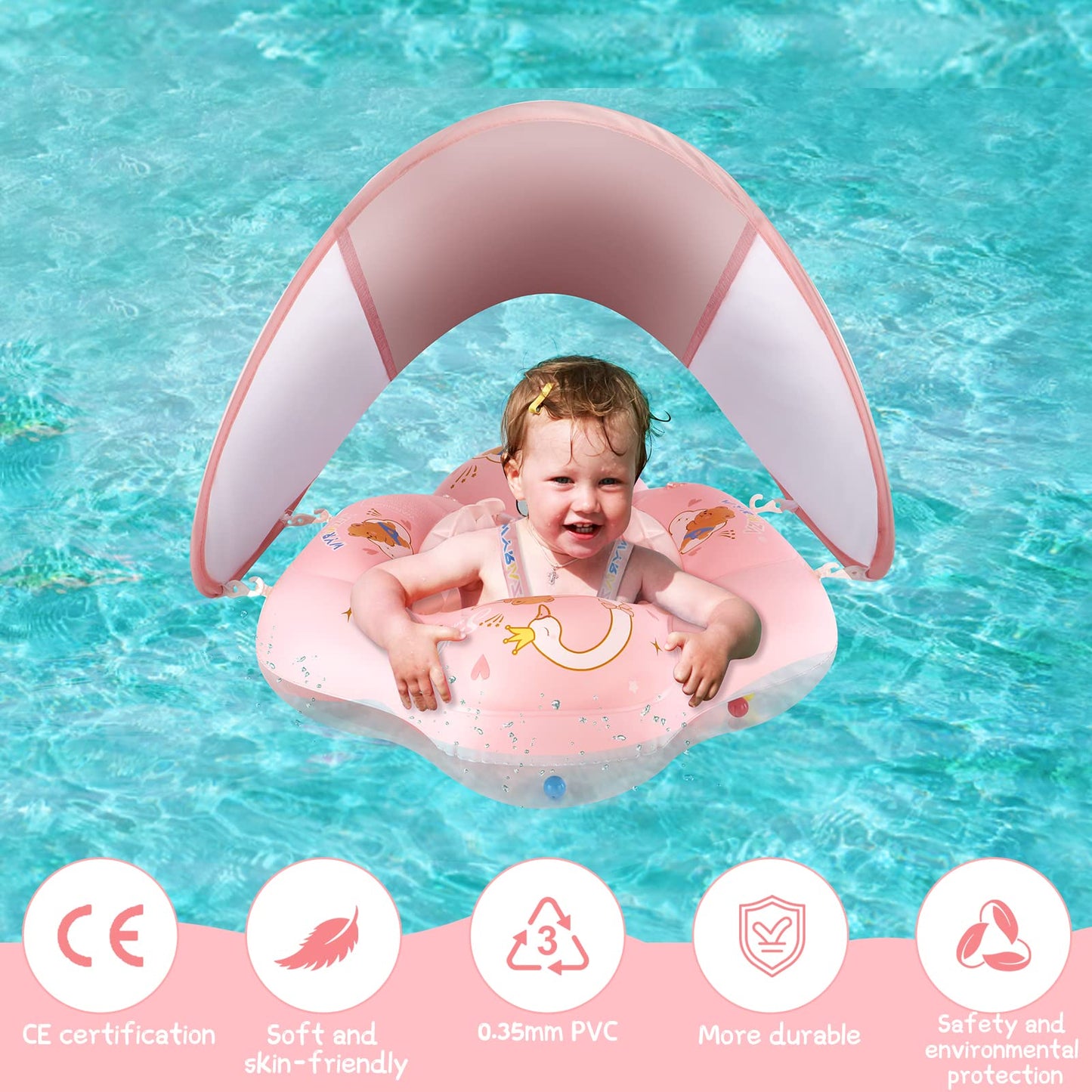 WYRIAZA Baby Float with Canopy - UPF50+ Sun Protection, 0-12 Months, 5-Chamber Safety Float