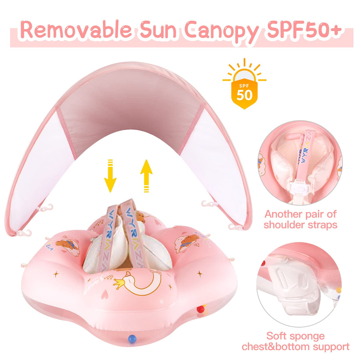 WYRIAZA Baby Float with Canopy - UPF50+ Sun Protection, 0-12 Months, 5-Chamber Safety Float