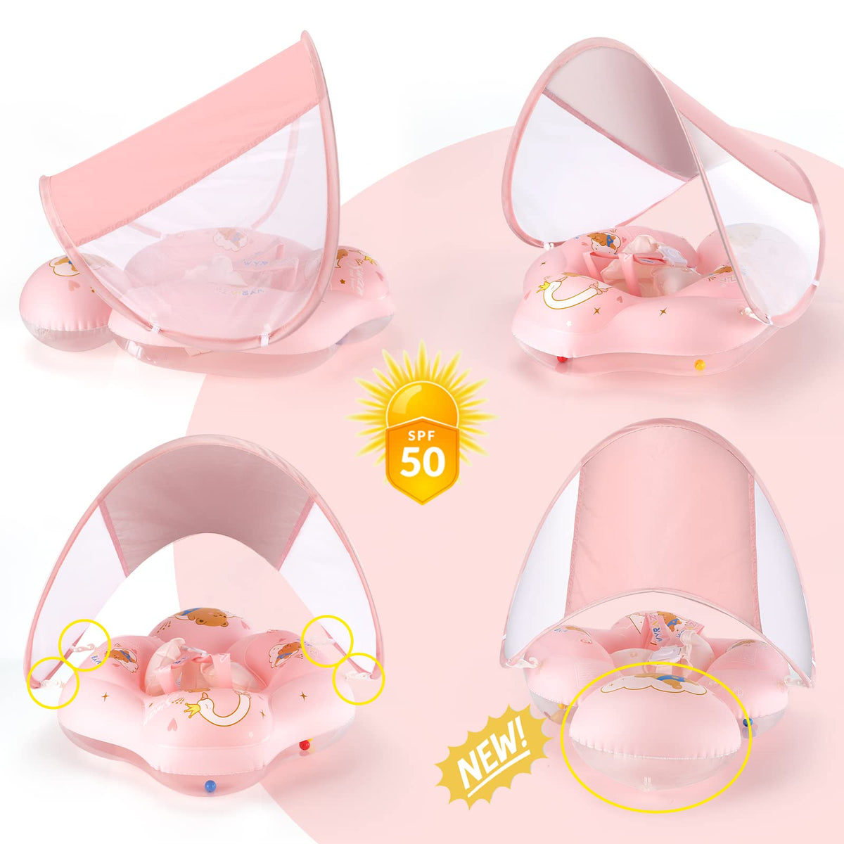 WYRIAZA Baby Float with Canopy - UPF50+ Sun Protection, 0-12 Months, 5-Chamber Safety Float