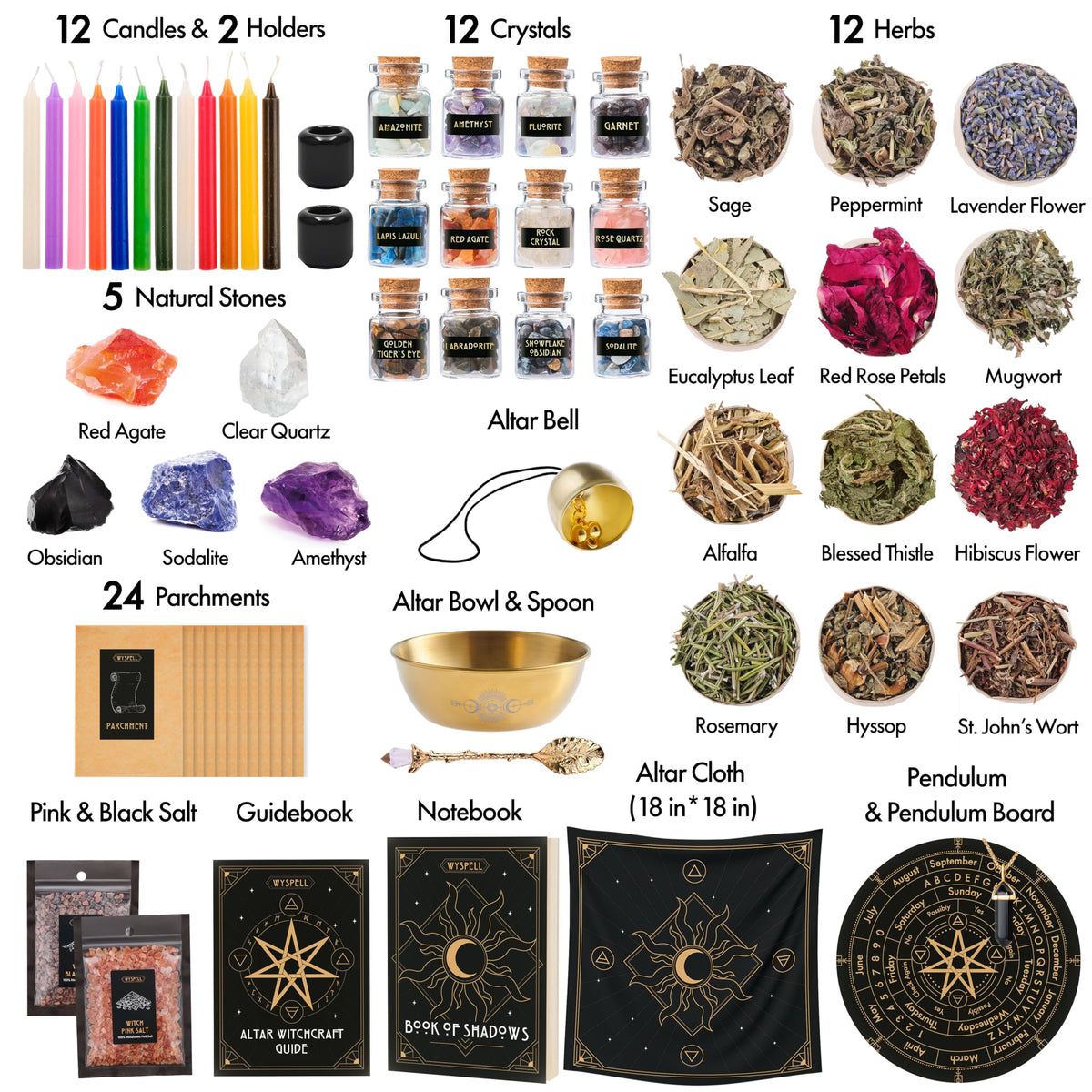 Wyspell Large Witchcraft Kit 77 PCS – Complete Witch Altar Set for Beginners
