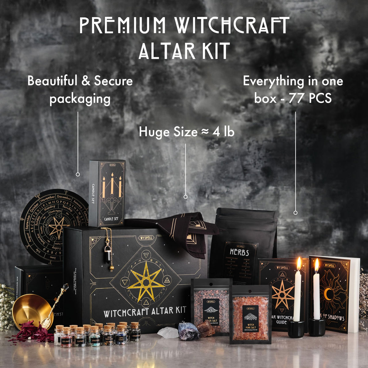 Wyspell Large Witchcraft Kit 77 PCS – Complete Witch Altar Set for Beginners