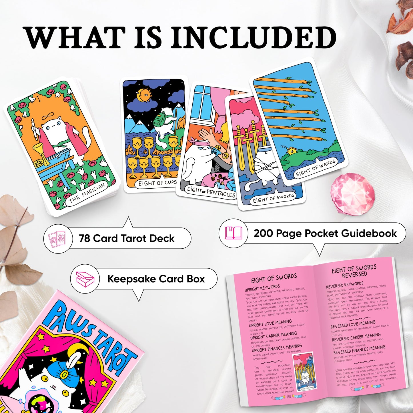 Wyspell Cat Tarot Cards with Guide Book – 78-Card Deck for Beginners