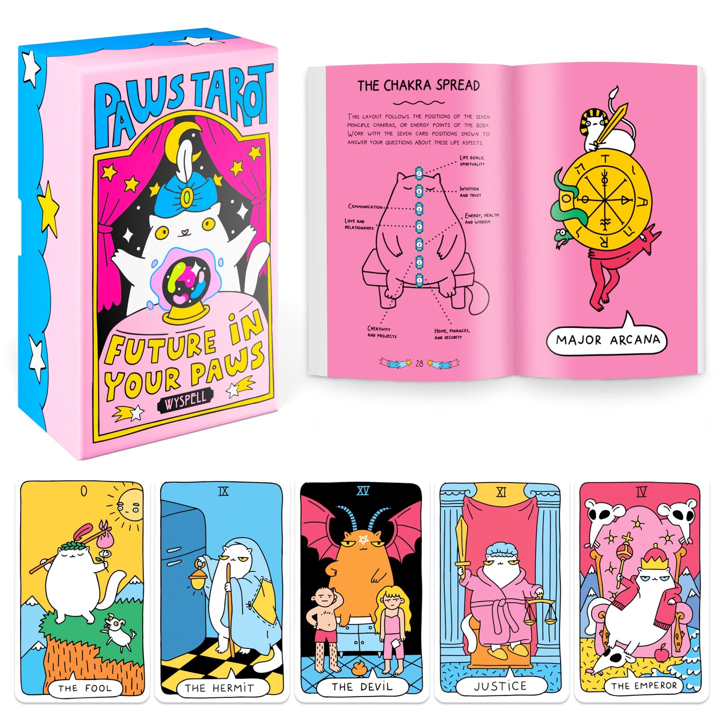 Wyspell Cat Tarot Cards with Guide Book – 78-Card Deck for Beginners