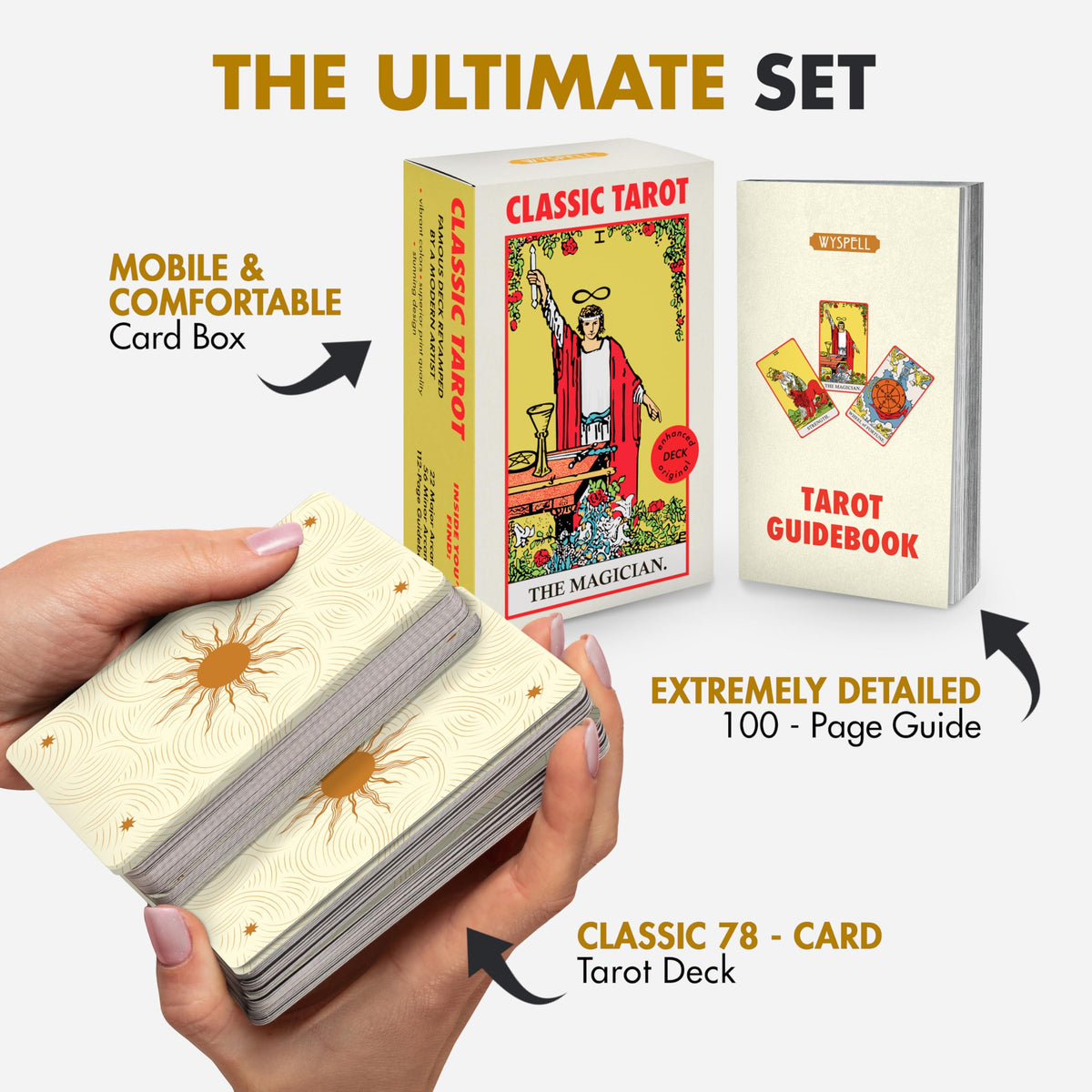 Wyspell Classic Tarot Cards for Beginners – Original Deck with Guide Book (Light Edition)