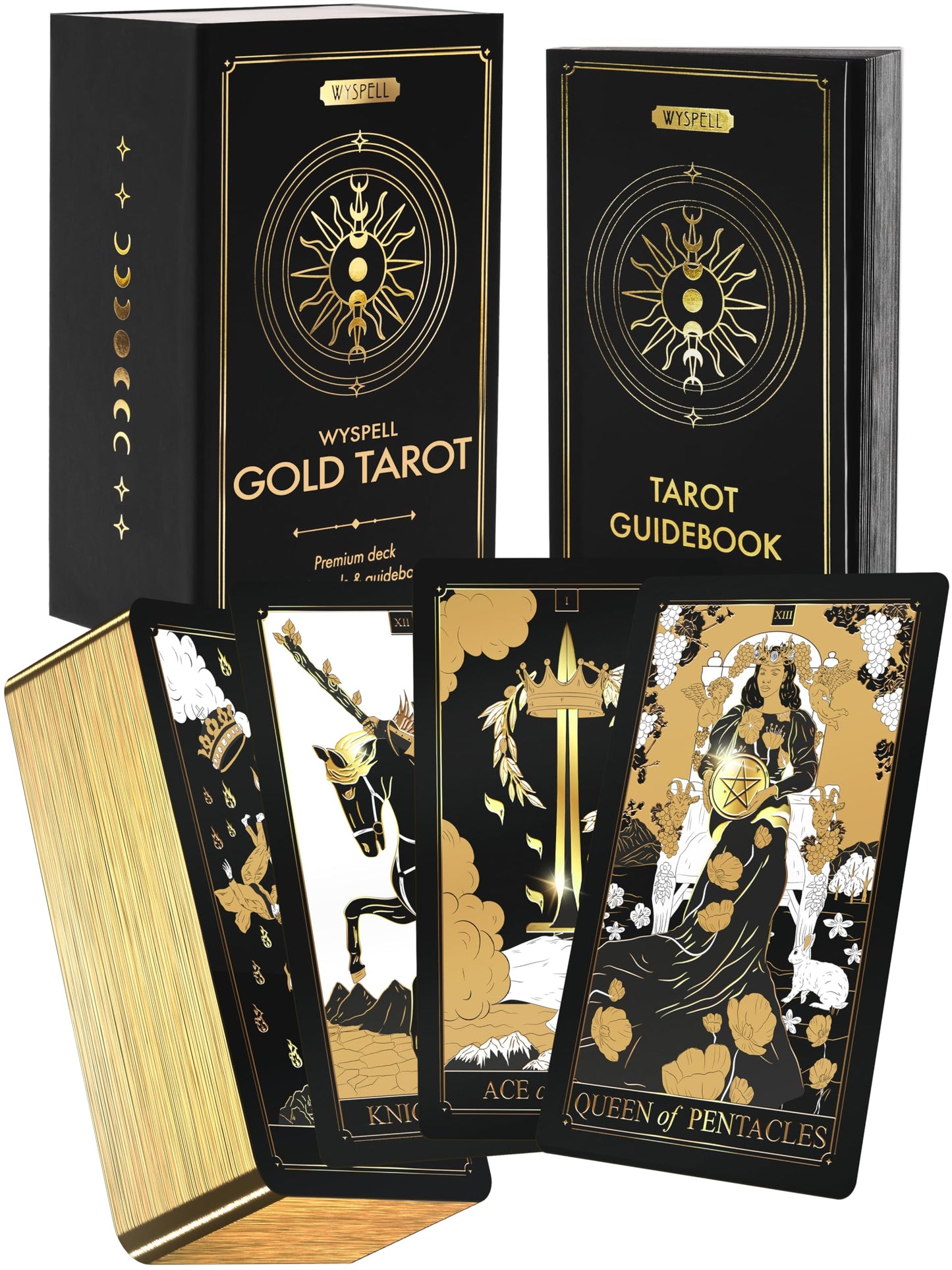 Wyspell Gold Tarot Cards with Guide Book – 78-card Beginner Deck with Gold Foil & Gilded Edges