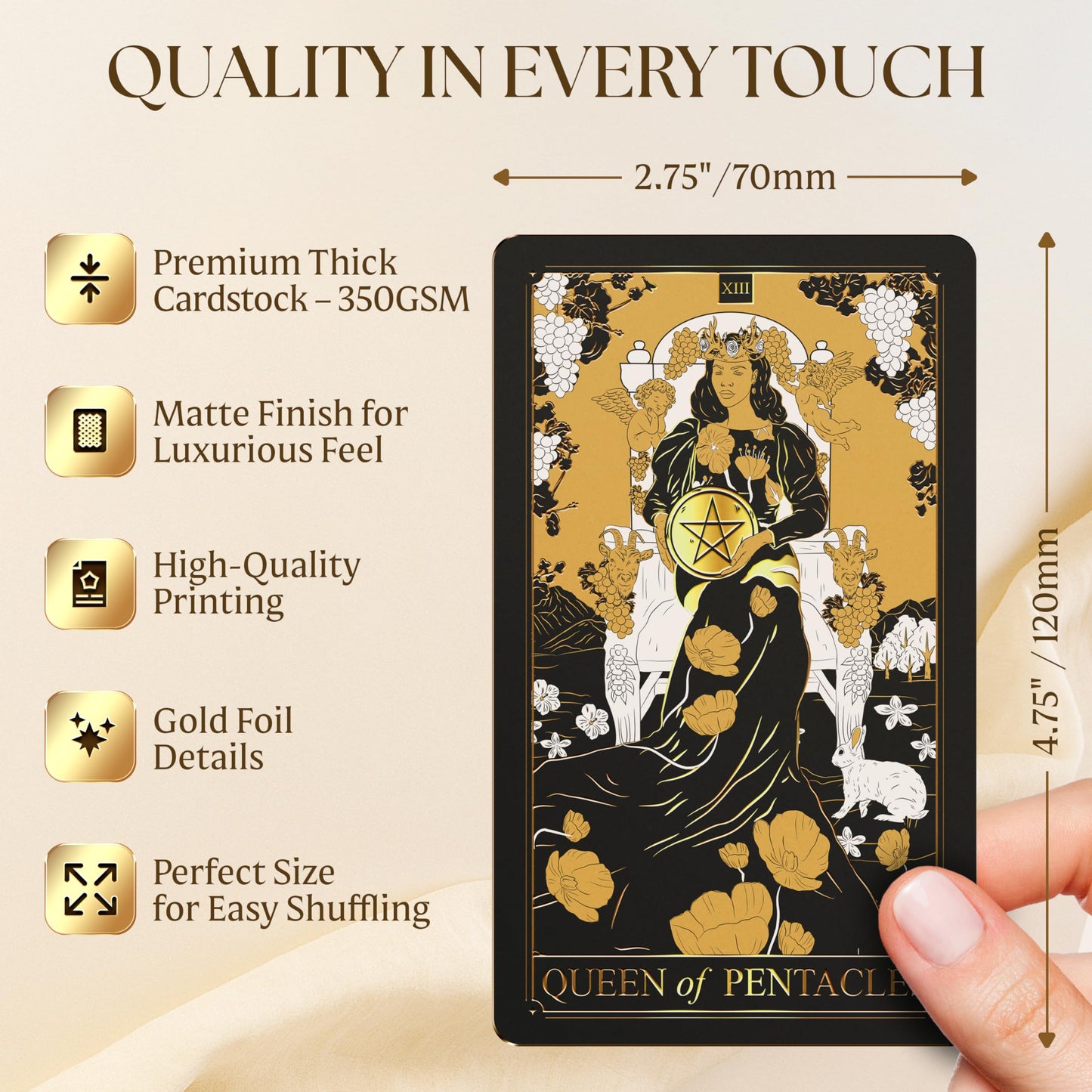 Wyspell Gold Tarot Cards with Guide Book – 78-card Beginner Deck with Gold Foil & Gilded Edges