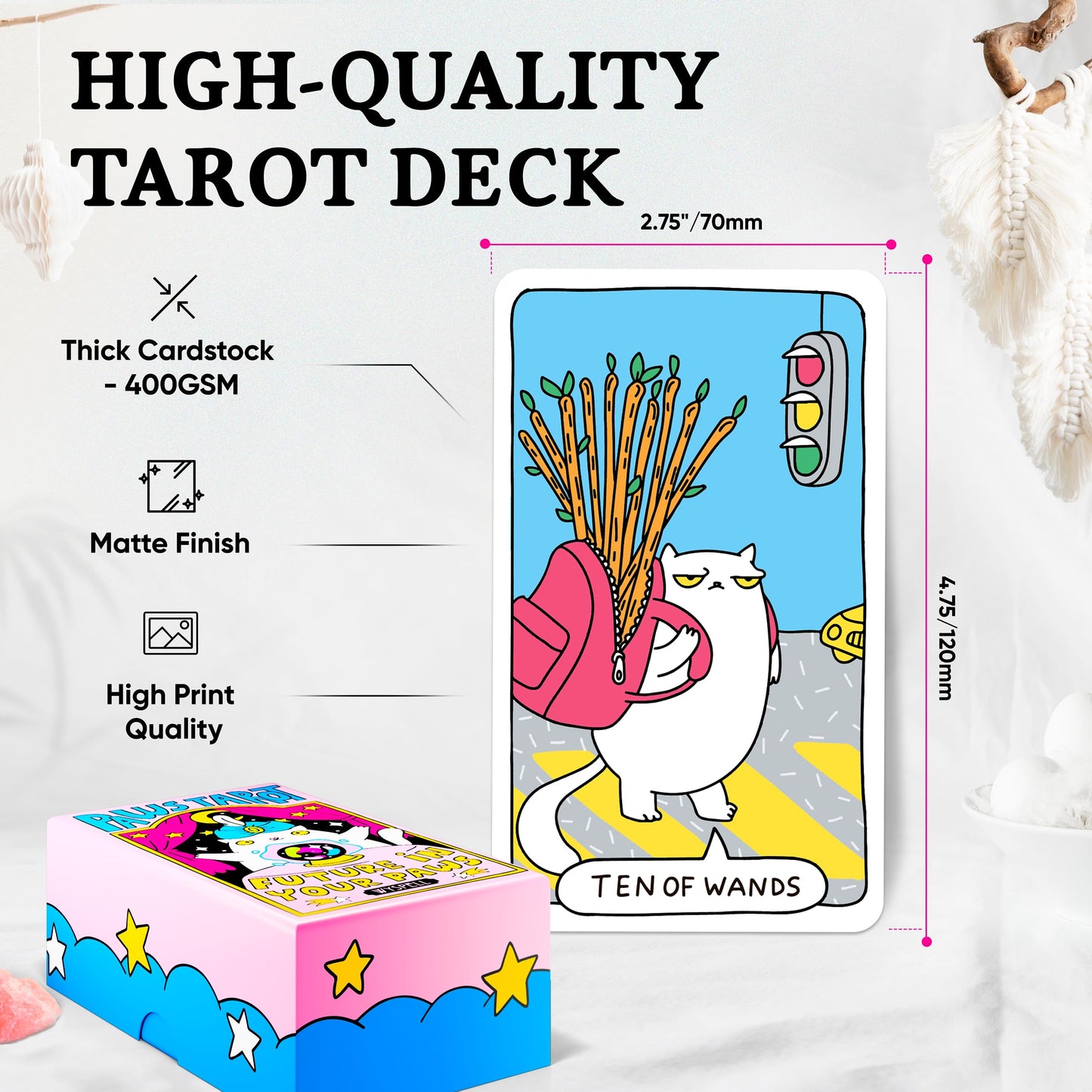 Wyspell Cat Tarot Cards with Guide Book – 78-Card Deck for Beginners