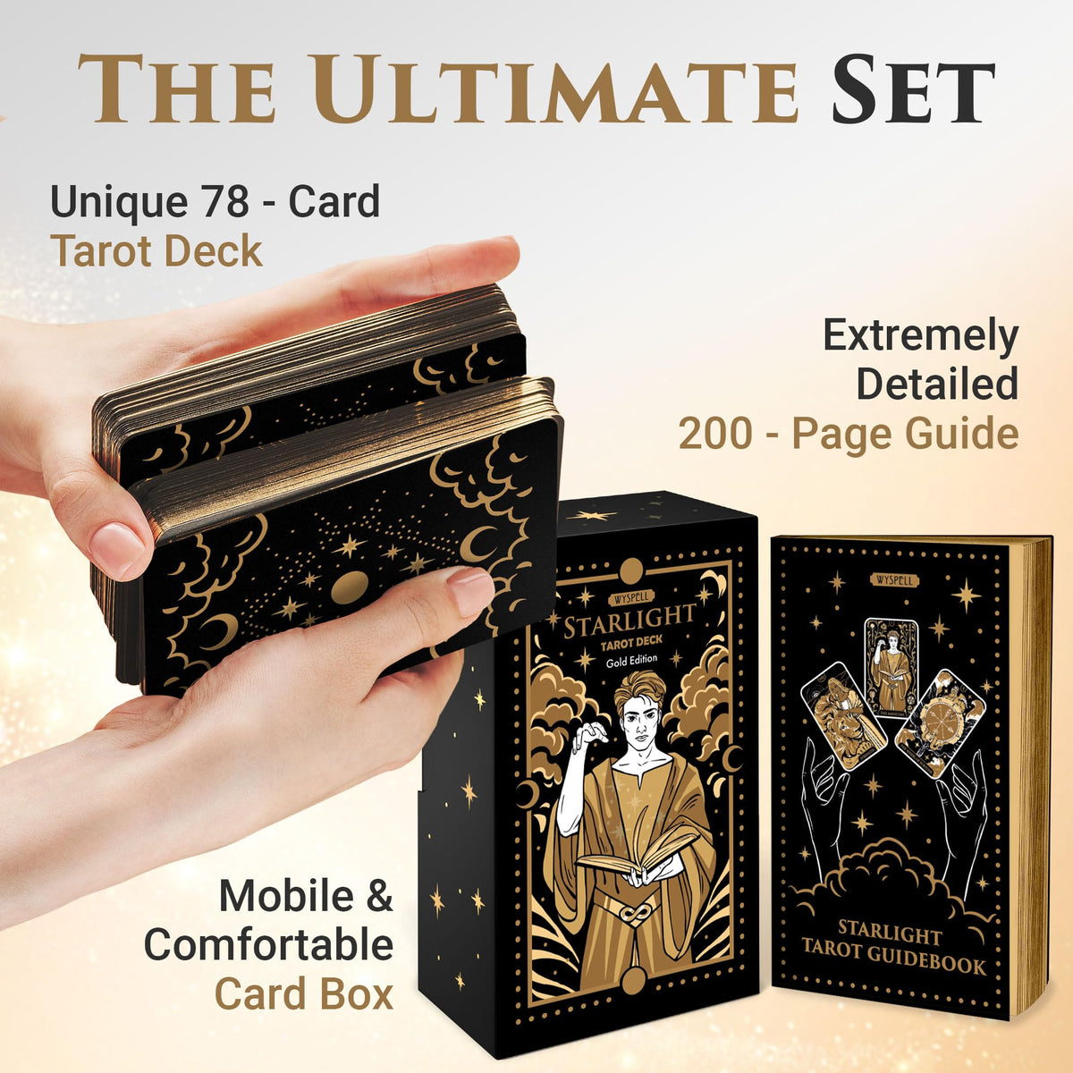 Wyspell Starlight Tarot Deck with Guide Book | Beginner Gold Edition