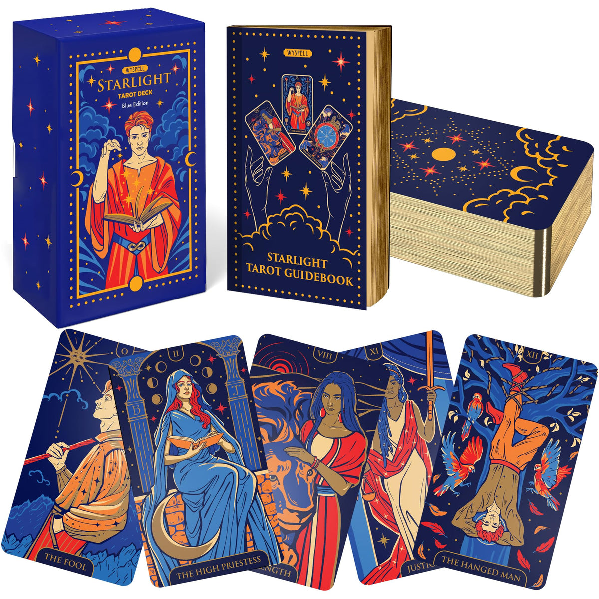 Wyspell Starlight Tarot Deck for Beginners – Blue with Guide Book