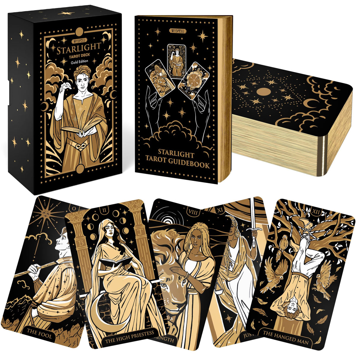 Wyspell Starlight Tarot Deck with Guide Book | Beginner Gold Edition