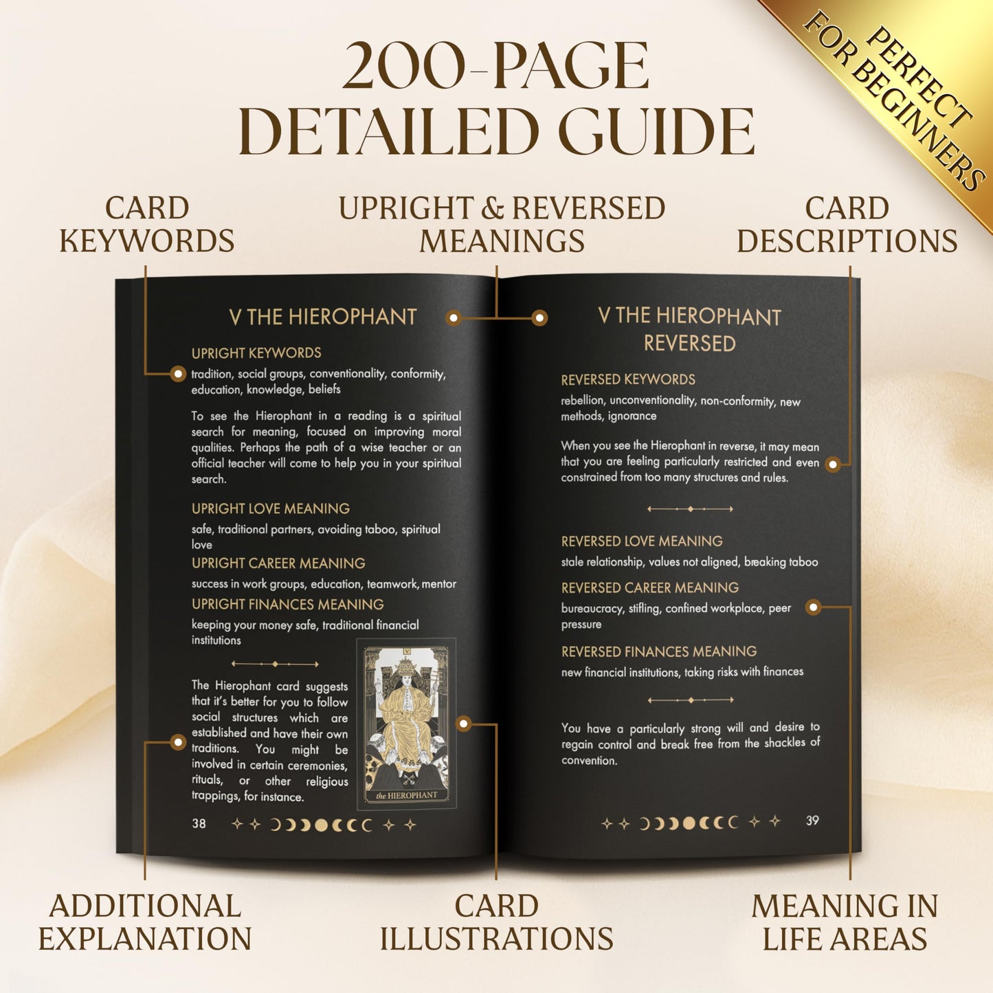 Wyspell Gold Tarot Cards with Guide Book – 78-card Beginner Deck with Gold Foil & Gilded Edges