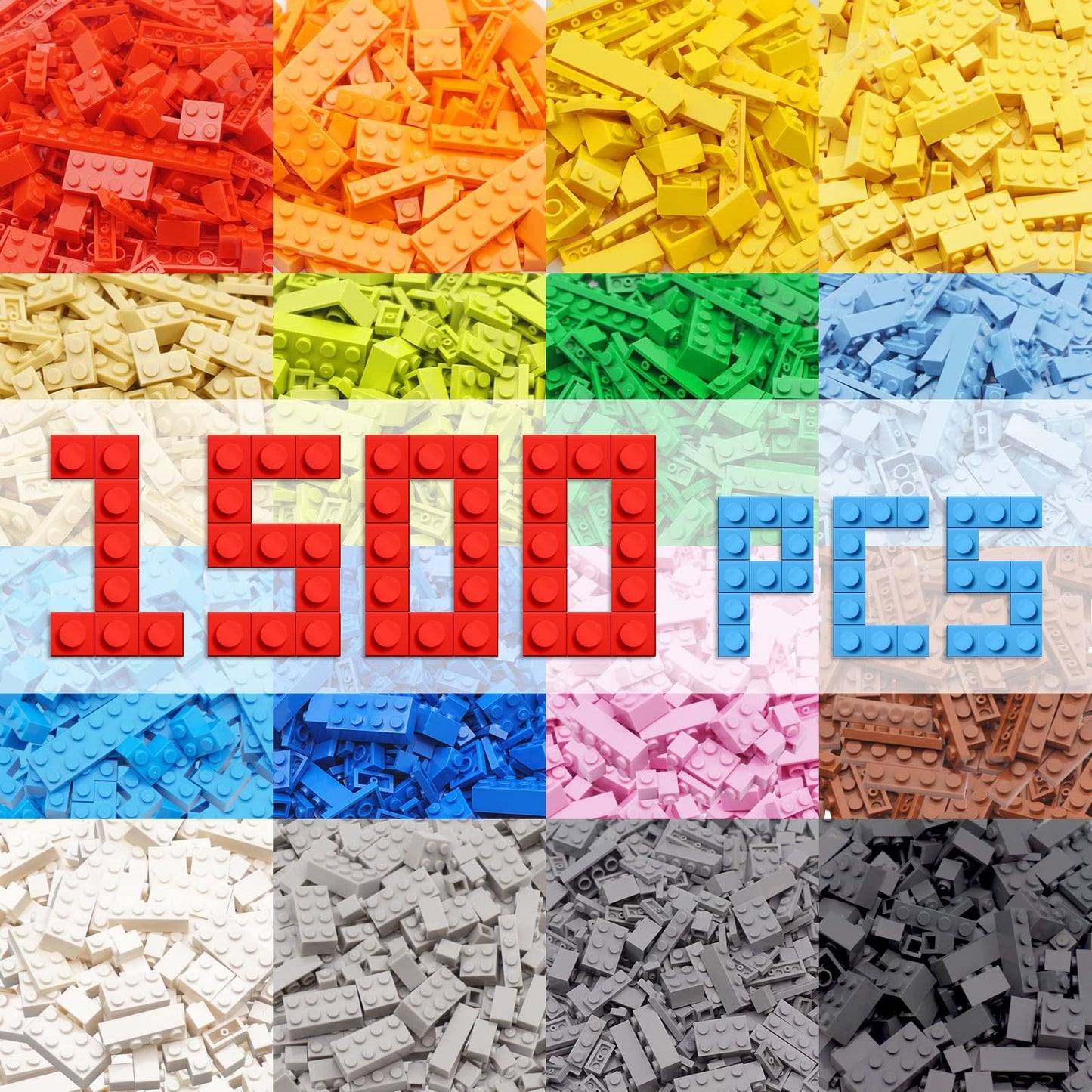 WYSWYG 1500-Piece Building Bricks – 12 Colors, 14 Shapes, Compatible with Major Brands