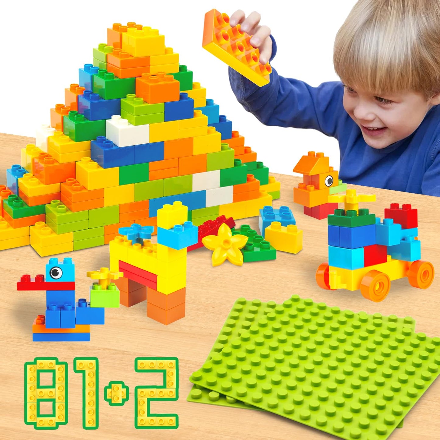 WYSWYG 81-Piece Large Building Blocks with Baseplates – Compatible with Lego Duplo & Major Brands (Ages 3–6)