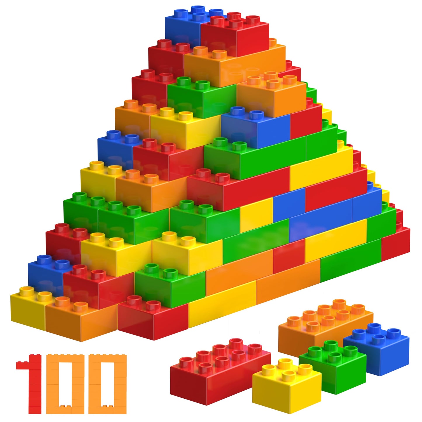 WYSWYG Big Building Blocks Set – 100 Pcs, Duplo-Compatible, Preschool STEM Gift (Ages 3–6)