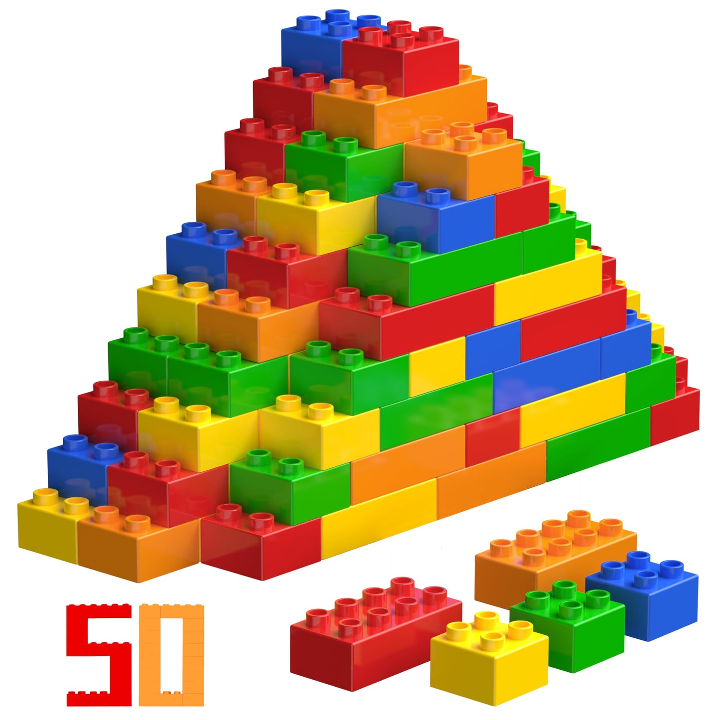 WYSWYG Big Building Blocks Starter Set – 50 Pcs, Duplo-Compatible for Ages 3-6