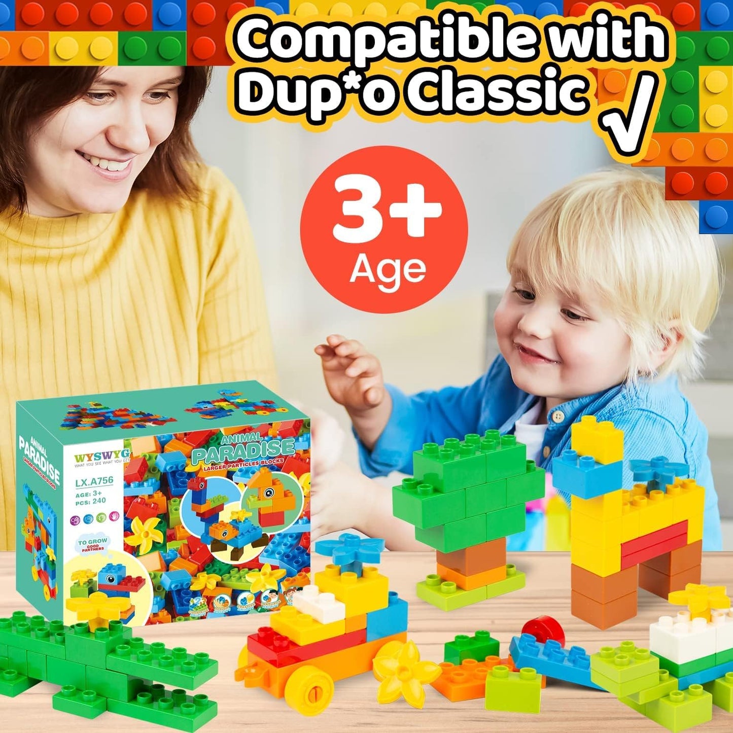 WYSWYG 240-Piece Large Building Blocks Set for Toddlers & Kids — Duplo Compatible