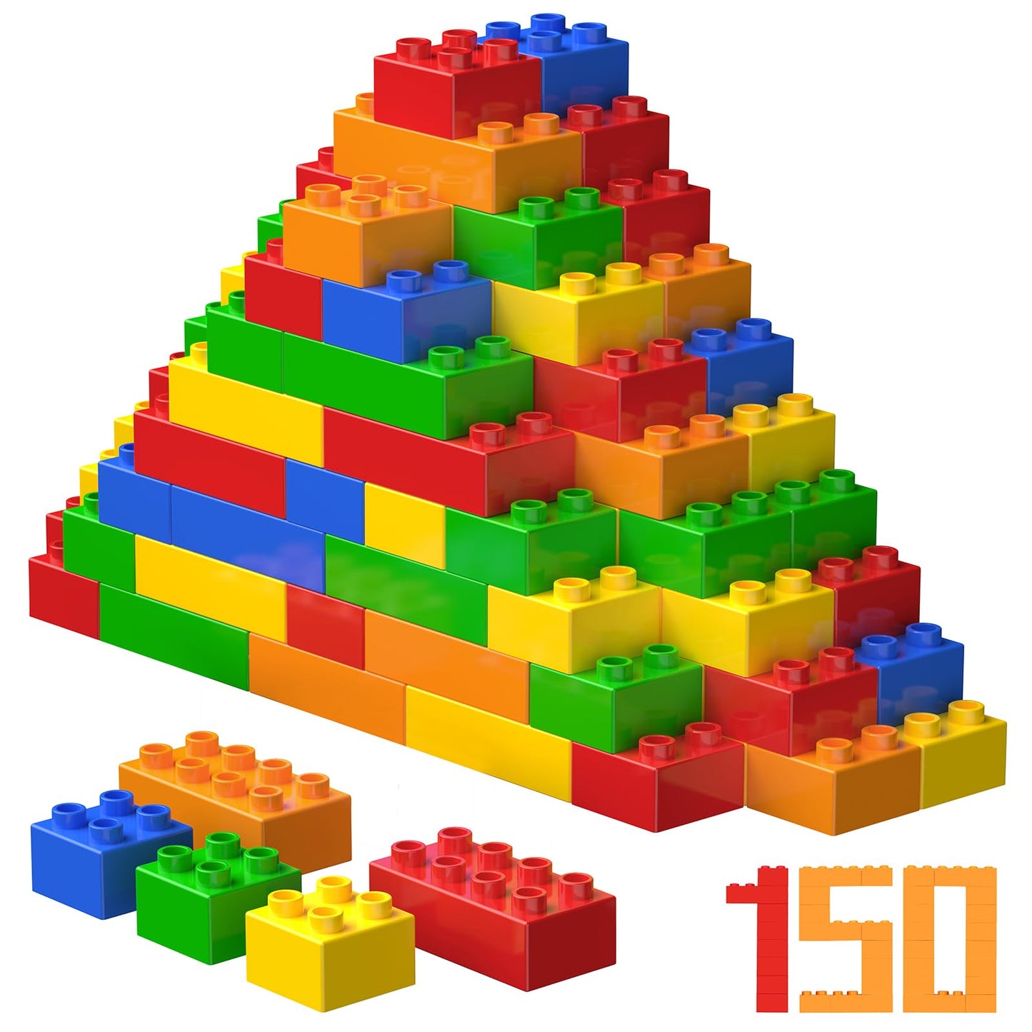 WYSWYG Large Classic Brick Set — 150 Pieces, 5 Colors, Duplo-Compatible