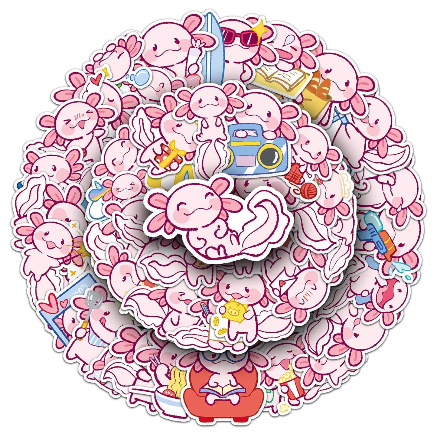 wyyeleswm 50PCS Cute Axolotl Stickers – Waterproof Vinyl for Water Bottles, Laptops & Scrapbooks